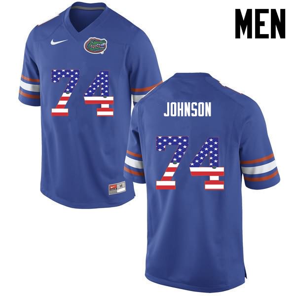 Men's NCAA Florida Gators Fred Johnson #74 Stitched Authentic USA Flag Fashion Nike Blue College Football Jersey KHO3365EY